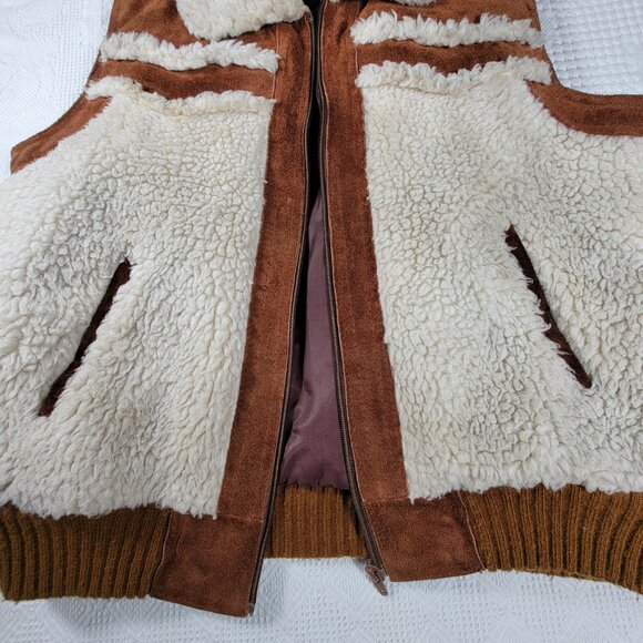 Vintage Vest 100% cowhide sherpa shell 1970s made in Taiwan Style 5280 Size L - Picture 14 of 16